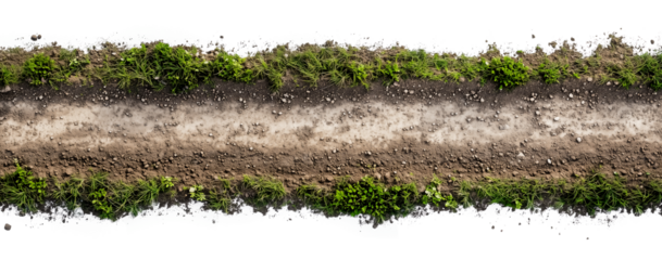 Dirt road path with transparent background cut out design element, top view