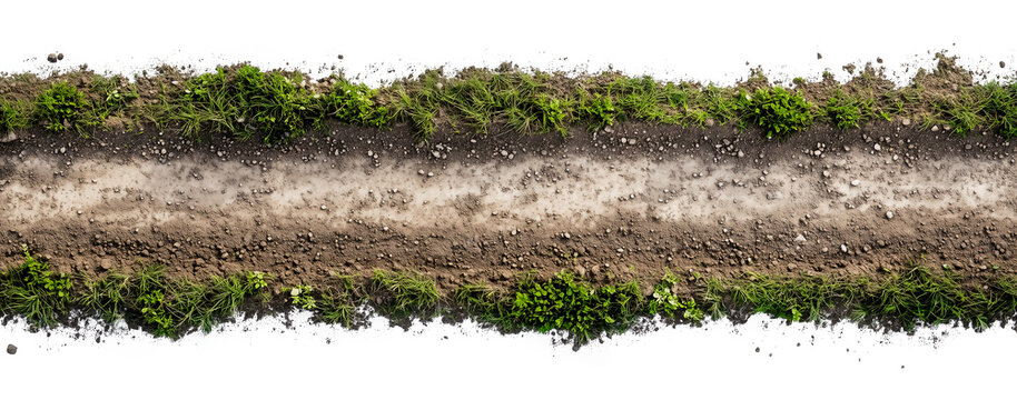Dirt road path with transparent background cut out design element, top view