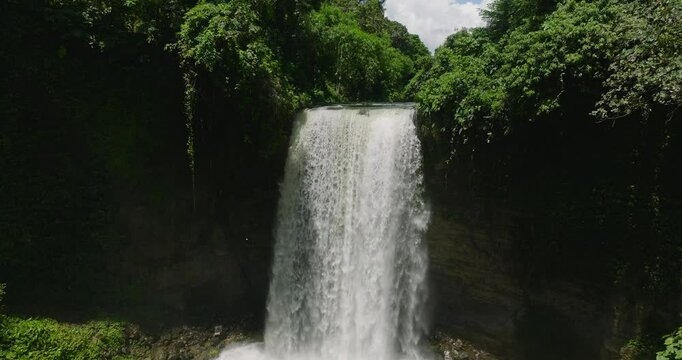 Birds eye of waterfall with natural beauty of nature. Seven falls in Lake Sebu. Mindanao, Philippines.