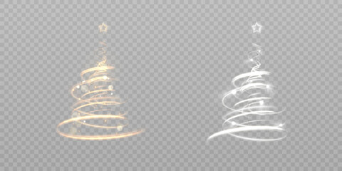 Bright New Year glowing tree with illumination on transparent background, festive light effect, Christmas decor for web design and illustrations. Vector