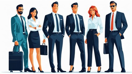 Obraz premium A group of six professionals in business attire, symbolizing teamwork and corporate culture.