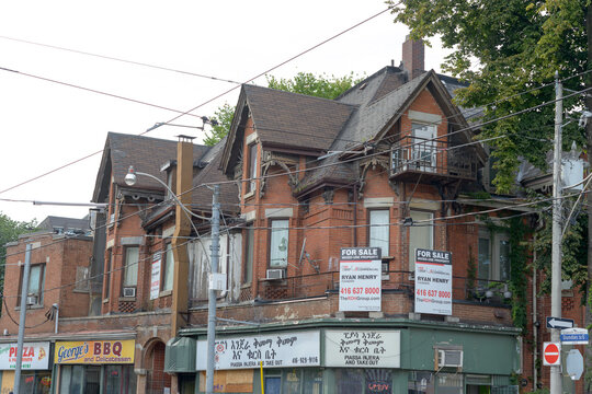 historic building at 260 Dundas Street East (location of Piassa Ingera, an African restaurant and others) in Toronto, Canada