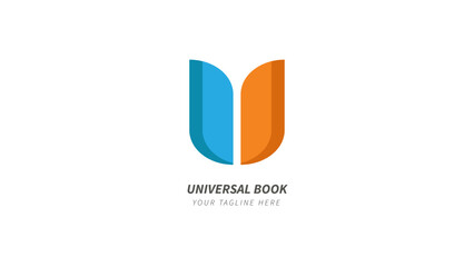 Book Logo, U logo, U + Book logo, Letter U logo, 