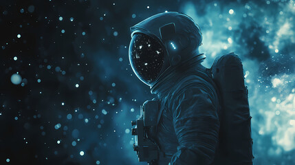 Astronaut in deep universe, traveling trought time and space, planet and cosmos background interstellar concept, generative ai. Deep Space Travel. Illustration