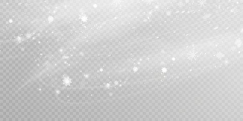 Vector texture Cold winter wind with snow. On a transparent background. Christmas effect of cold snow, blizzard.	