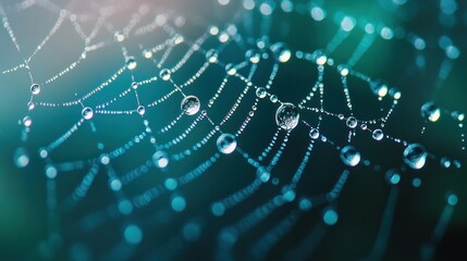 Fototapeta premium Dewdrops Adorn a Spider Web, Captured in Macro Photography