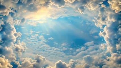 Fluffy Sun Lit Clouds in the Skyline: Majestic Cloud Formations and Scenic Sky Views for Atmospheric Visuals for Poster and Digital Design Projects