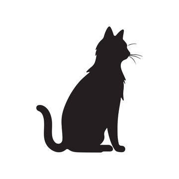 recommend clip art: black silhouette of a Cat with thick outline side view isolated