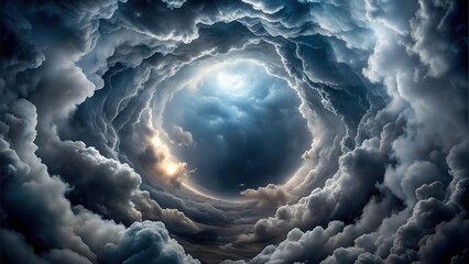 Fluffy Tunnel Storm Clouds in the Skyline: Majestic Cloud Formations and Scenic Sky Views for Atmospheric Visuals for Poster and Digital Design Projects