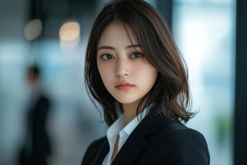 Obraz premium Portrait of a beautiful young Japanese woman in business attire, posing for a...