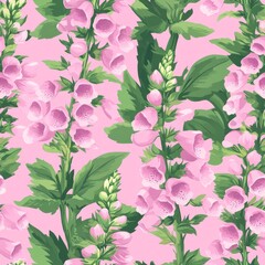 Pastel Foxglove Floral Seamless Pattern Illustration