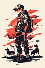 Man Walking Dogs Through Traditional Japanese Torii Gate