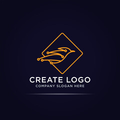 Bird technology logo vector design using square line concept