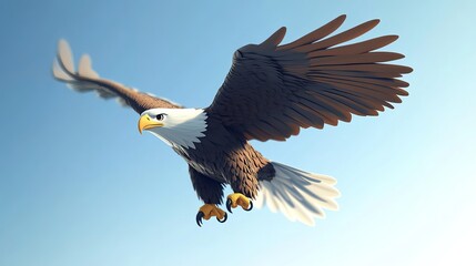 Obraz premium Soaring Through the Skies: A Vibrant Cartoon Representation of a Bald Eagle as a Fierce and Playful Predator, Embodying Strength and Freedom in a Dynamic 3D Vector Illustration