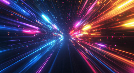 Naklejka premium Abstract background with colorful glowing lines on a dark black backdrop, a futuristic design for a technology