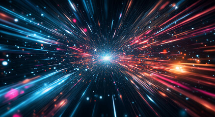 Naklejka premium Abstract background with colorful glowing lines on a dark black backdrop, a futuristic design for a technology