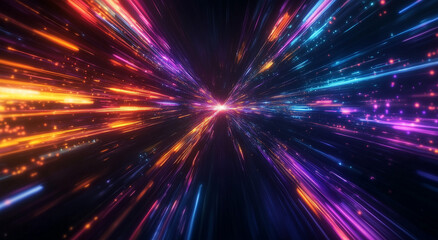 Obraz premium Abstract background with colorful glowing lines on a dark black backdrop, a futuristic design for a technology