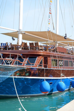 Egypt, Hurghada 2024, pleasure yacht for tourists moored in port