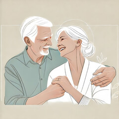 Fototapeta premium Minimalist Line Art of Happy Elderly Couple in Love