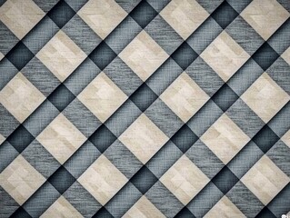 Fototapeta premium fabric patterned background, diagonally arranged plaid black grey beige textile, backdrop for toy bedding clothing home decor product