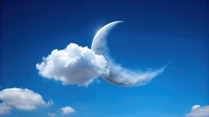 Fluffy Crescent Moon Clouds in the Skyline: Majestic Cloud Formations and Scenic Sky Views for Atmospheric Visuals for Poster and Digital Design Projects