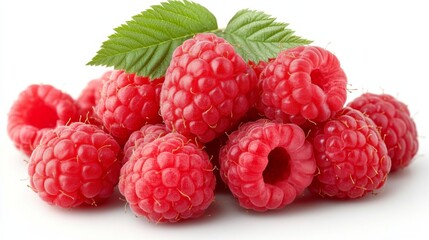 Fresh Ripe Raspberries Isolated on White Background