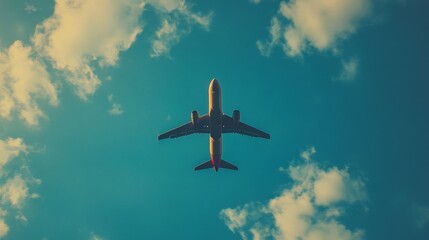 Airplane Flying Through Clouds on a Sunny Day