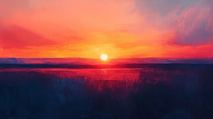 Naklejka premium Vivid Sunset Over Tranquil Waters