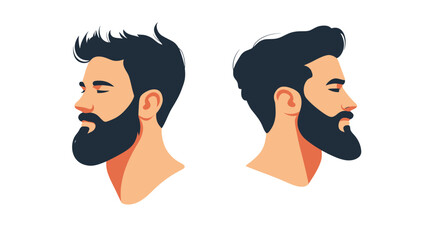 Flat Minimalist SVG Vector of Bearded Man Hairstyles in Profile View - Modern Beard and Haircut Styles Illustration for Male Grooming and Fashion Concepts
