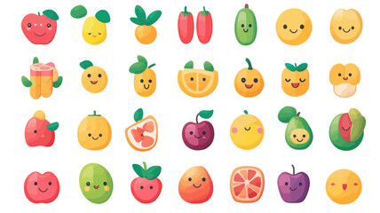 Fototapeta premium New Emojis for iOS 15.4 - Fully Editable Vector of Cute Cartoon Fruits with Various Expressions