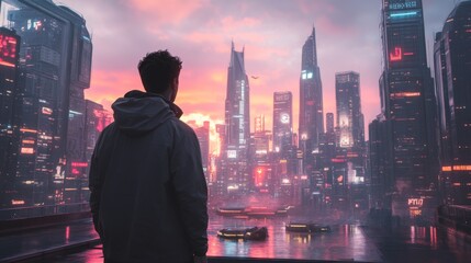 Futuristic Cityscape at Sunset