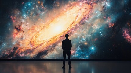 Fototapeta premium Person gazing at cosmic galaxy display