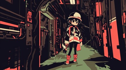 Fototapeta premium Cute Cartoon Miner Girl with Pickaxe and Rocks