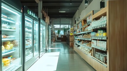 A bustling supermarket showcasing an extensive array of colorful fruits and vegetables for customers.