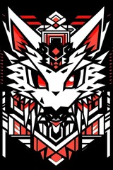 Black and Red Kawaii Anime Character with Geometric Design