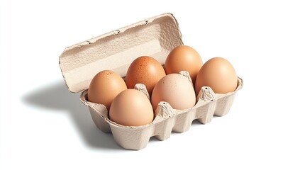 Brown eggs packed in an egg carton isolated on a white surface