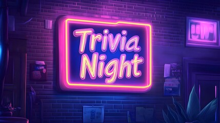 Colorful neon sign design showcasing "Trivia Night" in bold typography, creating an inviting and lively vibe.