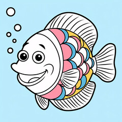 A 2d illustration of a fish, colouring book illustration image for kids practise.
