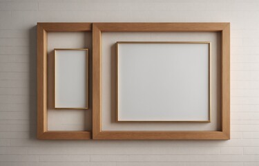 A closeup of a golden photo frame in the room 3d illustration, an empty template for photo closeup.