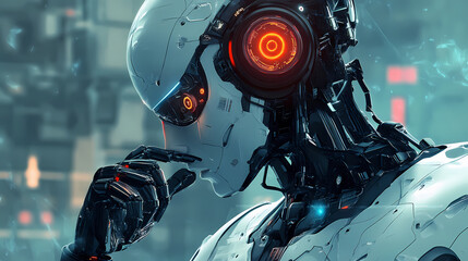 Fototapeta premium The thinking ai robot - a futuristic illustration. Android Revolt. Illustration