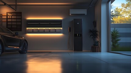 Innovative home battery system installed on a garage wall, highlighting sustainable energy storage for modern households.