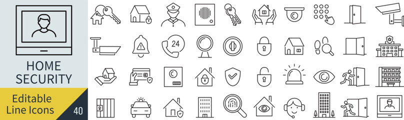 線の編集ができるホームセキュリティに関するアイコンセット（アウトライン化していない） © syoko