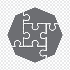 Simple icon puzzle in gray. Simple icon octagon puzzle of the four elements and center on transparent background for your web site design, app, UI. EPS10.