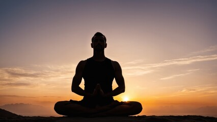 A silhouette of a person meditating at sunset, embodying tranquility and mindfulness.
