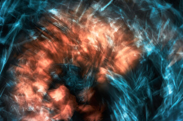 Abstract digital photography, concentric, chaotic flashes of blue and yellow colors, the basis for your own fantasies