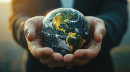 Fototapeta premium A Hand Holding a Miniature Earth Globe with a Focus on North America