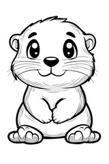 Naklejka premium Cute Cartoon Otter Illustration Black and White Line Art Animal Character