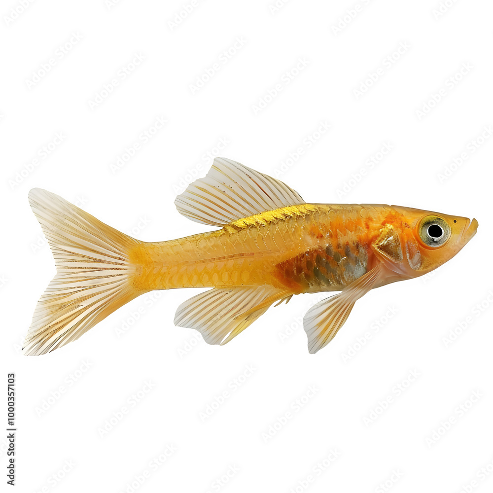 Poster clear picture of a shiny goldfish set against a see-through backdrop, ideal for digital artwork, dra