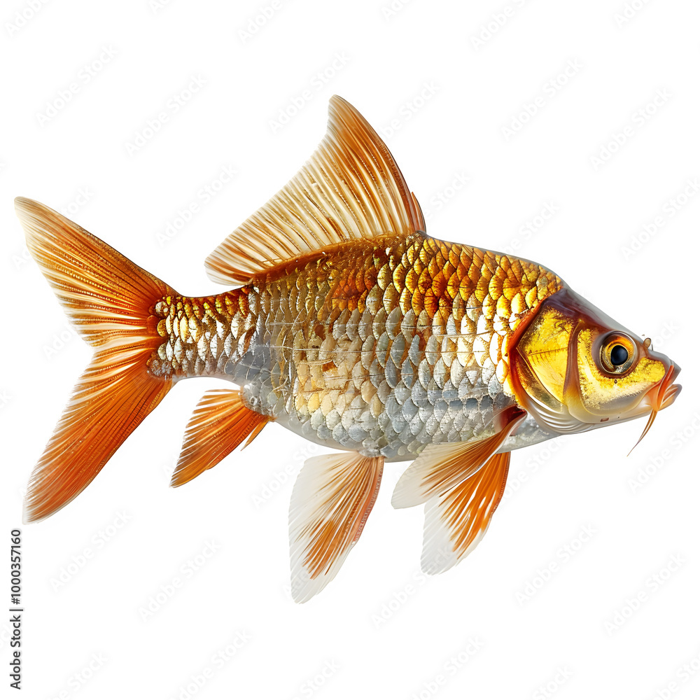 Poster Detailed close-up of a golden fish with intricate scales and fins, isolated on a transparent background for versatile design use