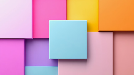 Fototapeta premium 3d geometric background illustration with different colored squares, copyspace in center